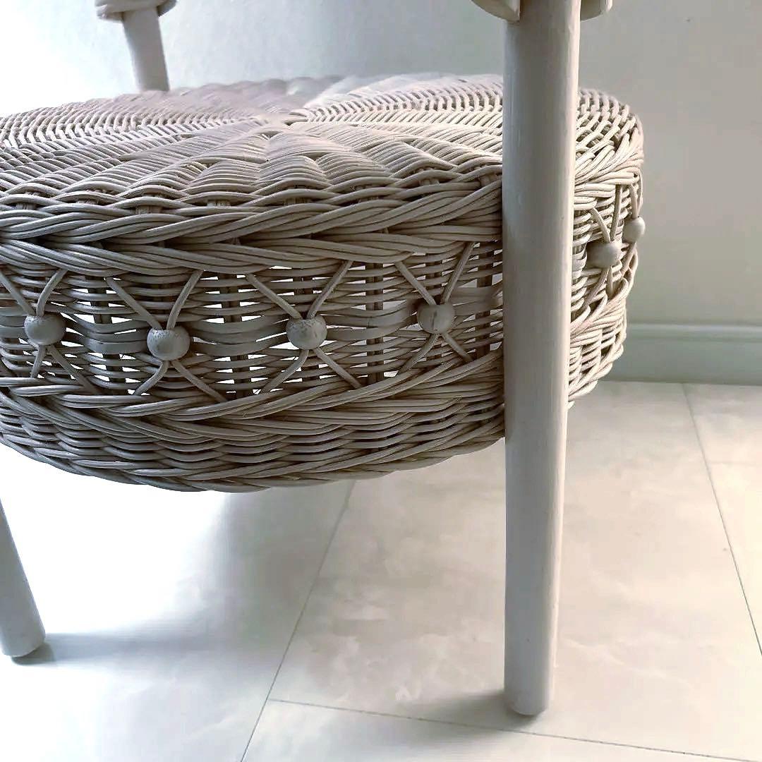 円形ラタンサイドテーブル ガラス天板付き