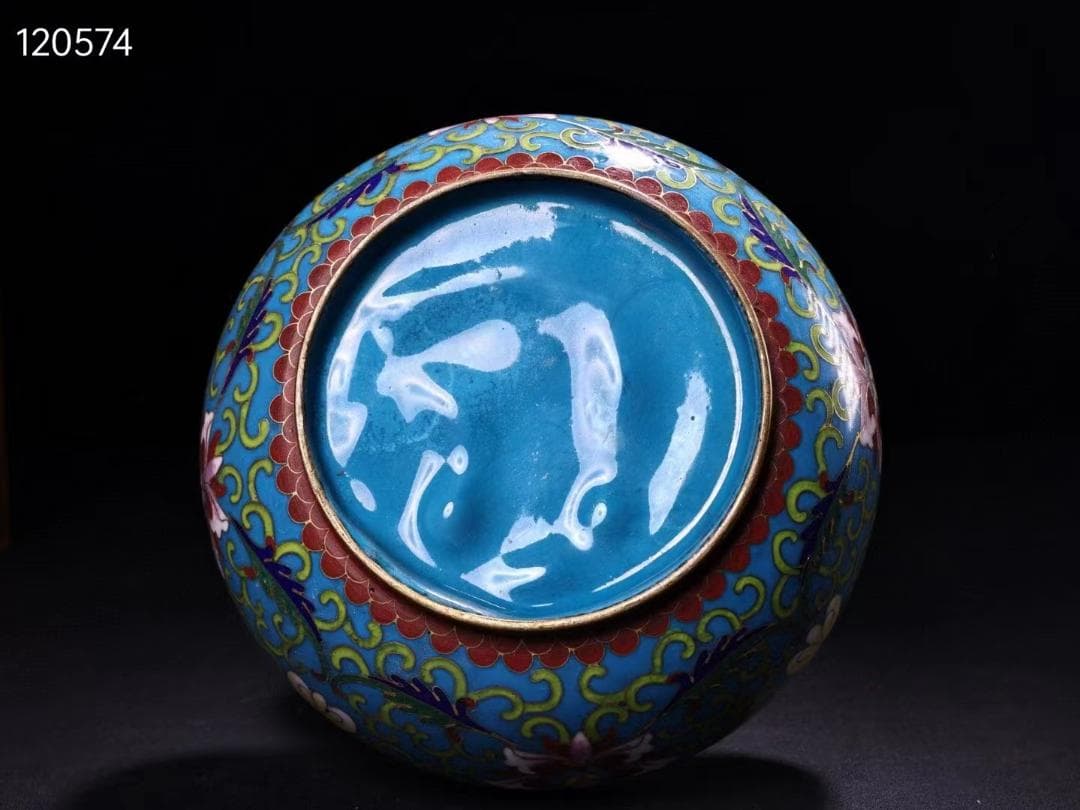 中国古美術・珍蔵・ 銅胎掐糸エナメル彩 景泰藍鎏金蓋罐・箱付き・文房具