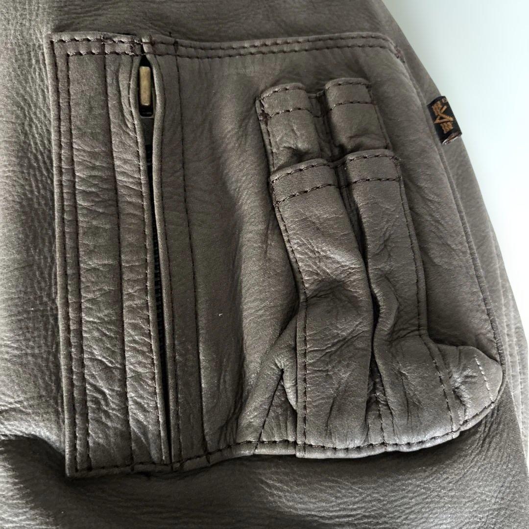 た*ん様 グレー レザー MA-1ジャケット