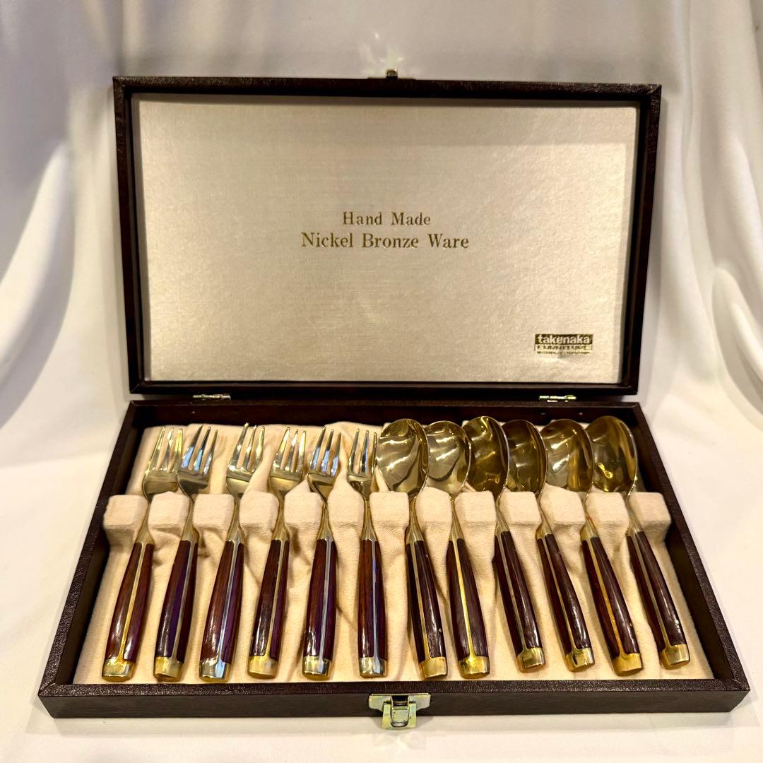 【未使用品】 横浜 元町 竹中 ニッケルブロンズ ハンドメイド カトラリーセット