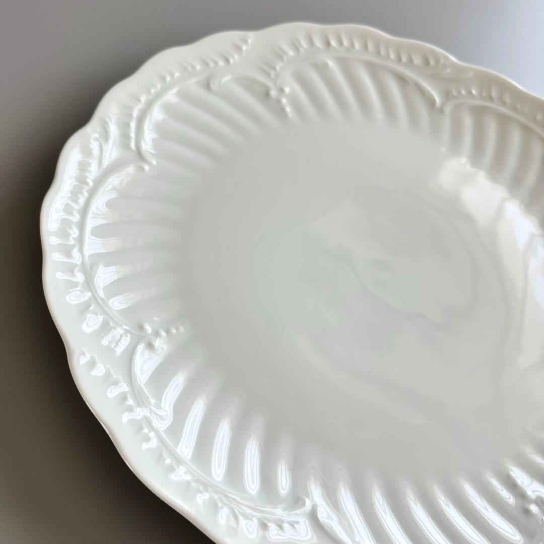 フランス製ヴィンテージ　シャスタニエ製　リモージュ　白磁 レリーフ大皿【未使用】