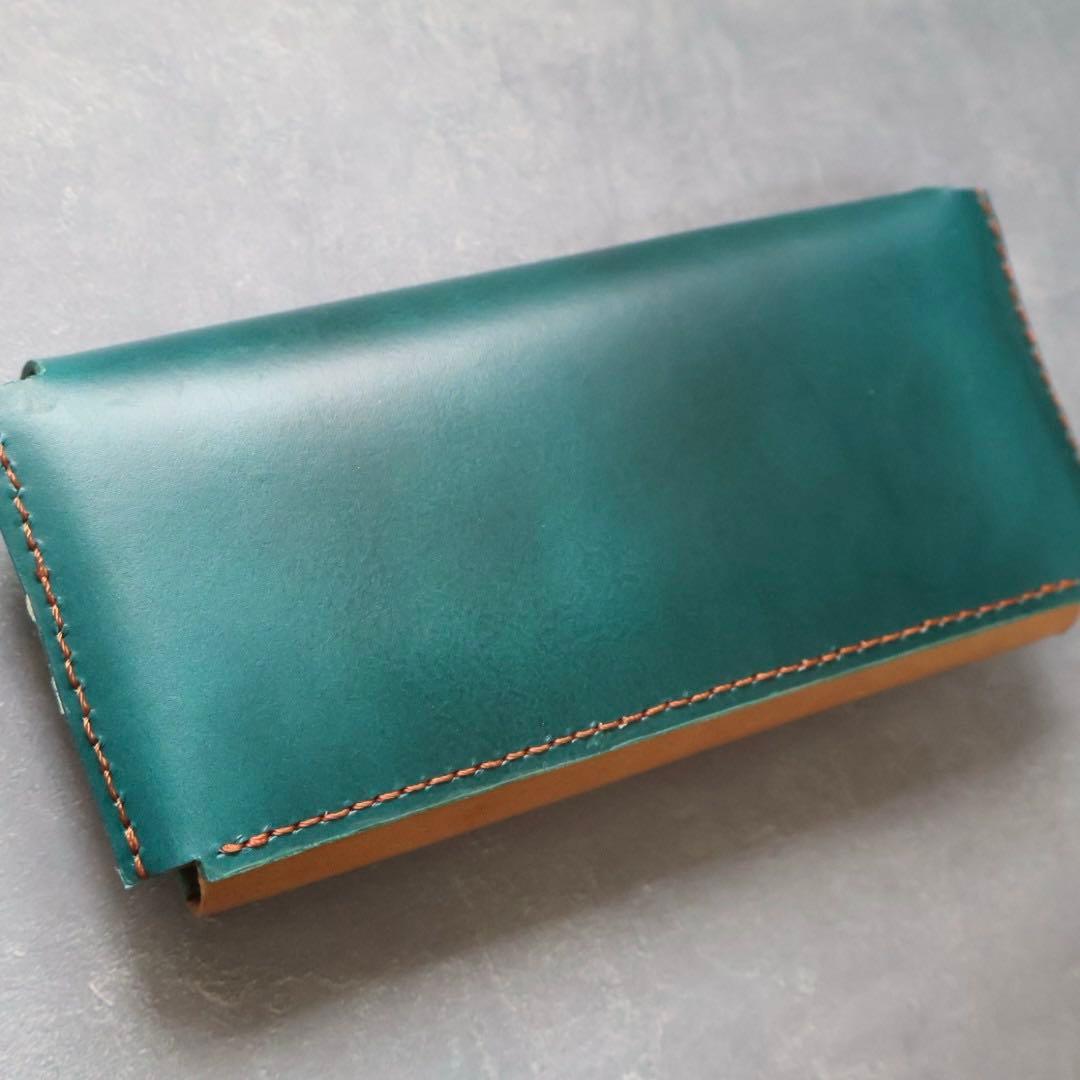 青と茶色の姫路レザー　コンパクト長財布