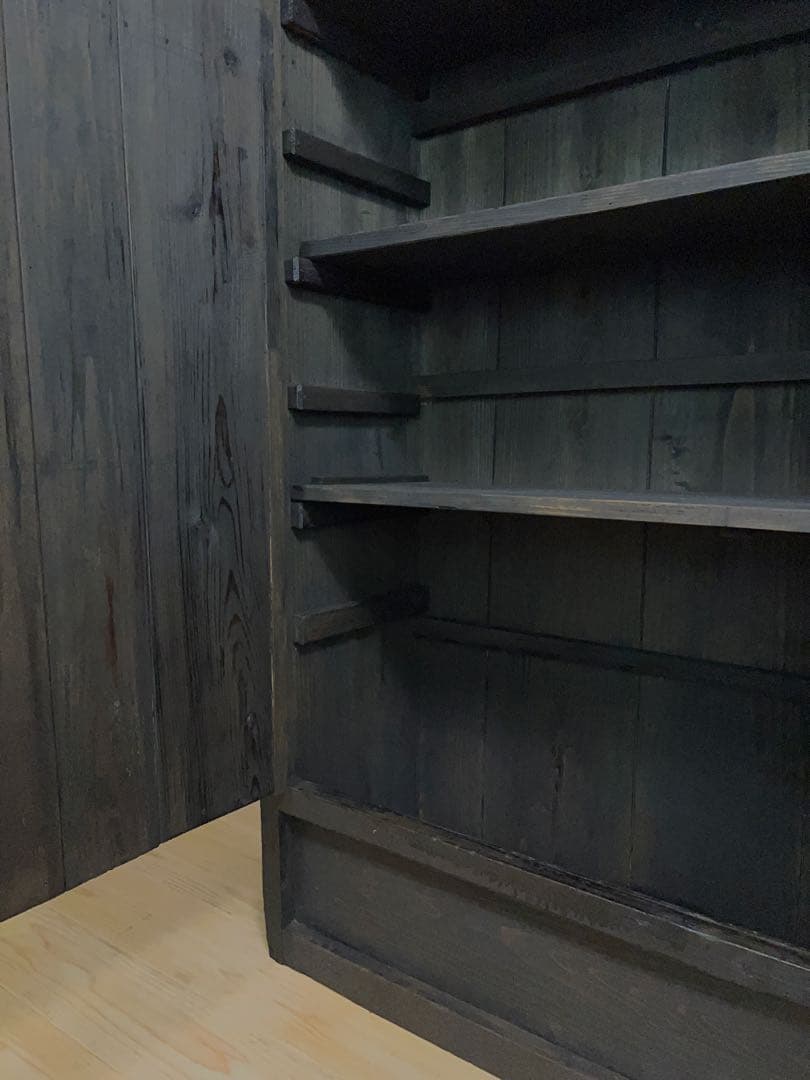 黒色　収納棚　戸棚　高さ約150㎝　M078　古道具　ビンテージ　アンティーク