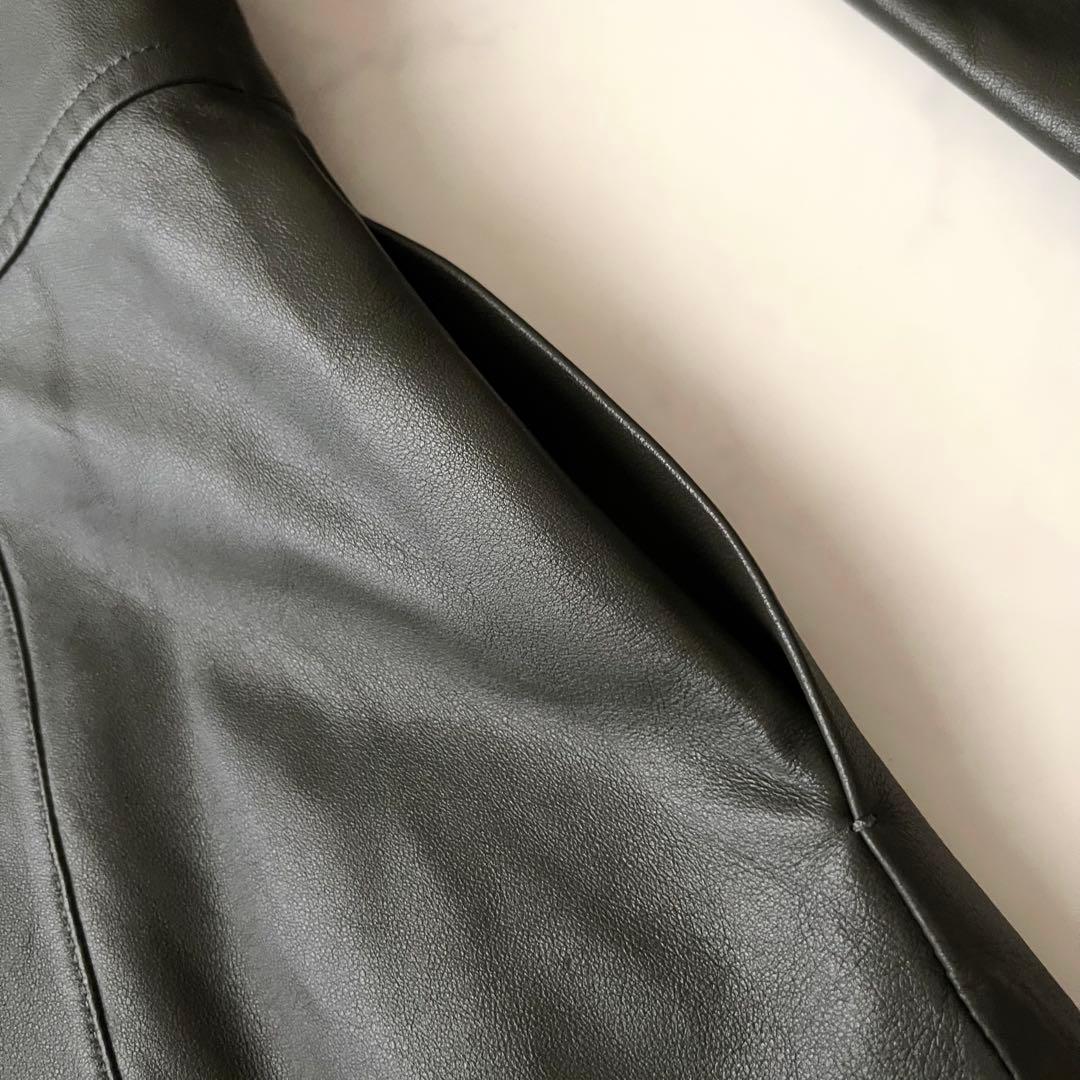 BALMAIN バルマン レザーロングコート モスグリーン 11号 ラムレザー