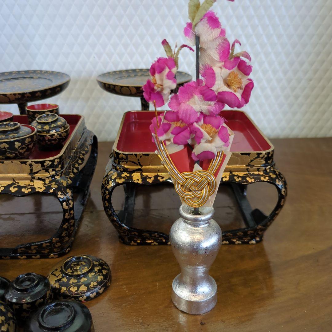 骨董　雛道具　お雛様　ひな祭り　木製　漆器　一式　金彩　木箱