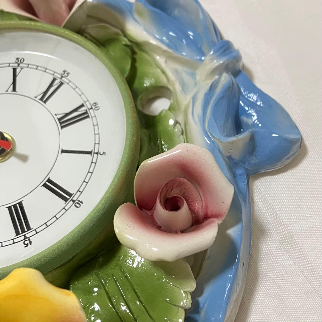 【貴重】REGAL BASSANOイタリア製　薔薇の壁掛け時計・西洋陶器・バラ