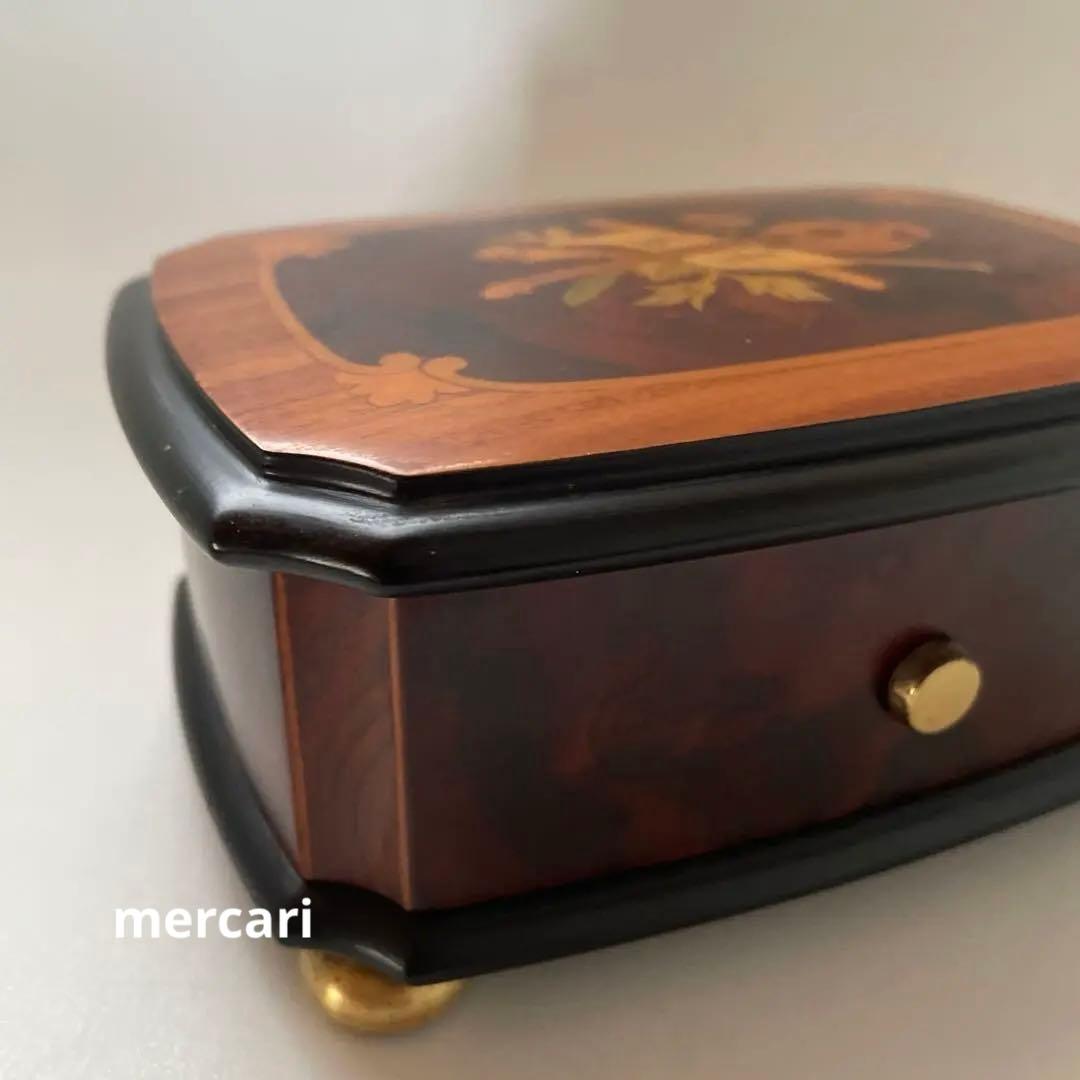 REUGEリュージュ　オルゴール クルミ無垢材象嵌細工ボックス　アンティーク置物