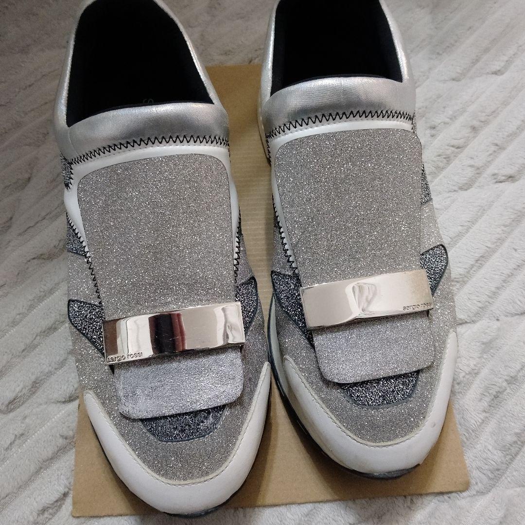 【最終値下げ】希少デザインセルジオロッシ ラメシルバースニーカースリッポン