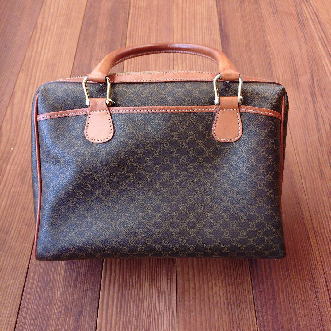CELINE　セリーヌ　ミニボストンバッグ　マカダム柄　PVCレザー　ブラウン