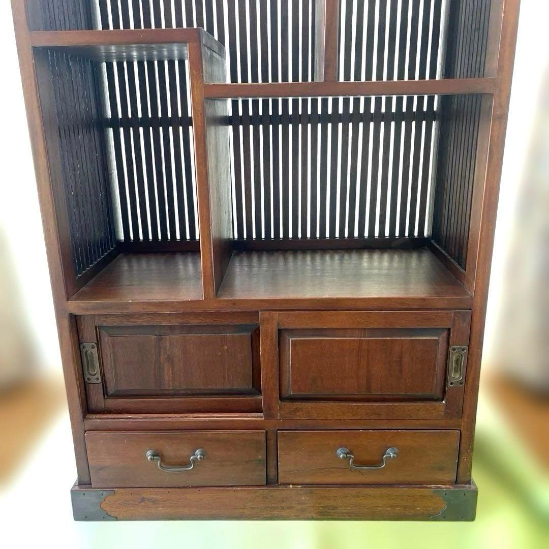 和風 アジアン 飾り棚 茶箪笥 アンティーク 古道具 キャビネット 格子デザイン