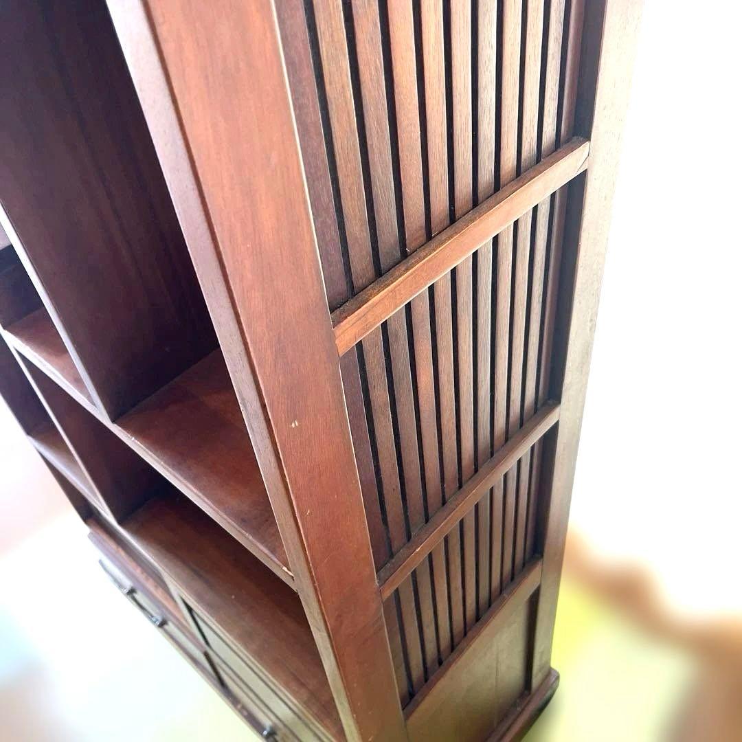 和風 アジアン 飾り棚 茶箪笥 アンティーク 古道具 キャビネット 格子デザイン