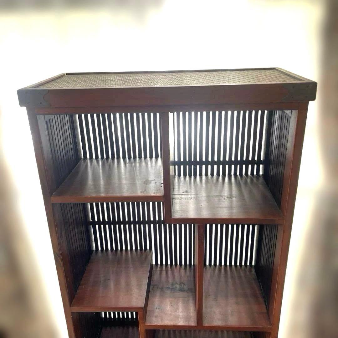 和風 アジアン 飾り棚 茶箪笥 アンティーク 古道具 キャビネット 格子デザイン