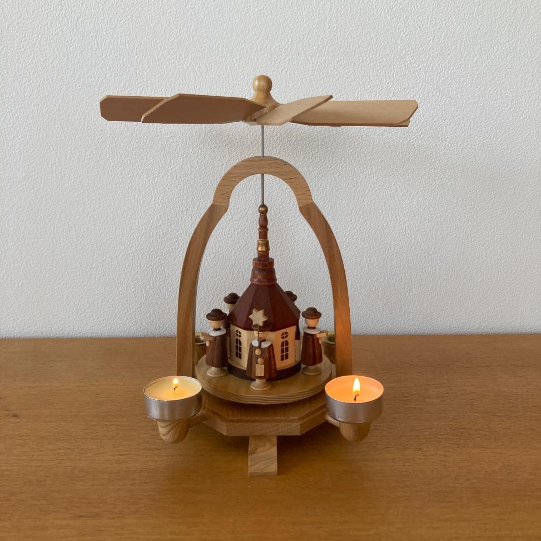 【美品】 ドイツ製 クリスマスピラミッド 聖夜の教会 ウィンドミル