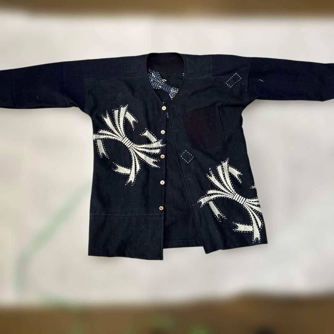 木綿絣の熨斗柄鯉口シャツ/ダボシヤツ　カーディガン　M