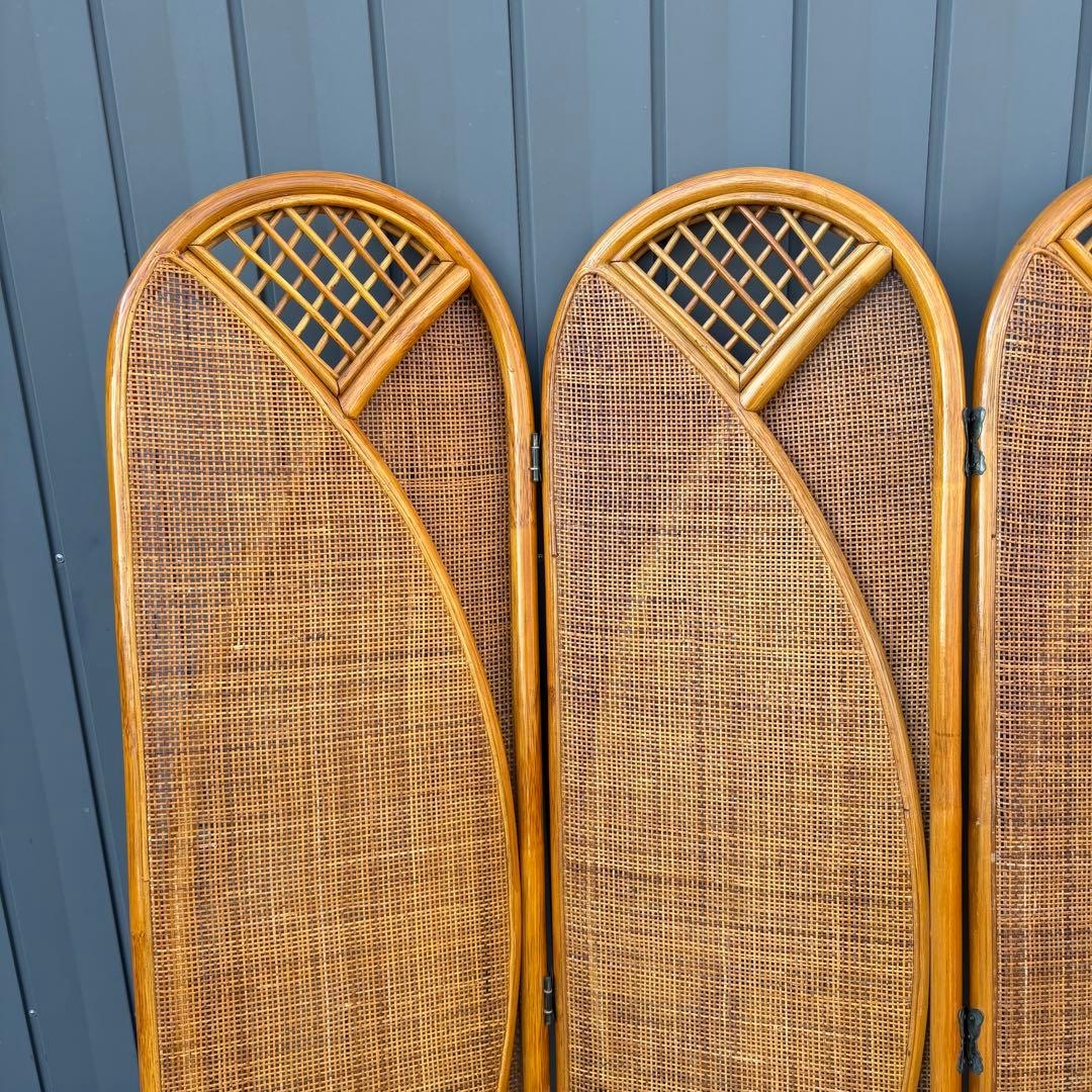 昭和レトロ エスニック 古家具 3連ラタンパーテーション 間仕切りパーティション