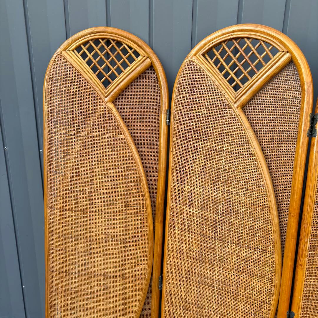 昭和レトロ エスニック 古家具 3連ラタンパーテーション 間仕切りパーティション