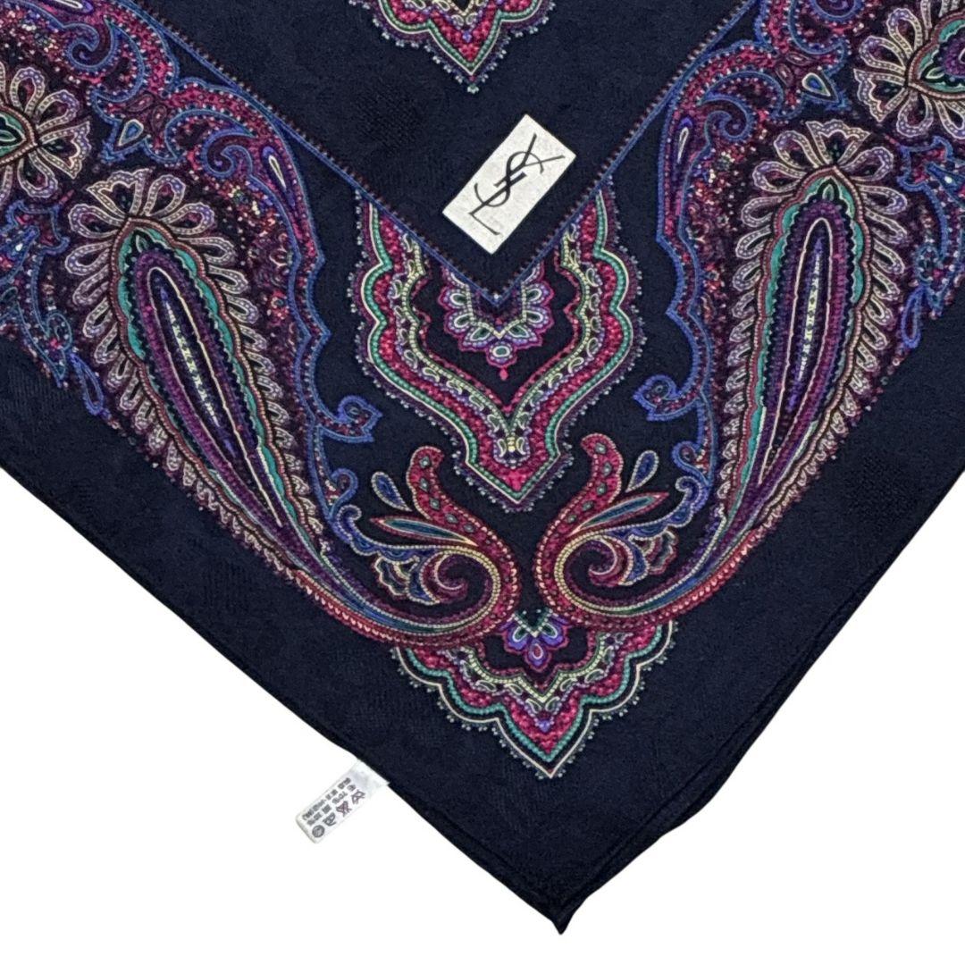極美品✨イヴサンローラン シルク混 ペイズリー柄 大判スカーフストール 肩掛け