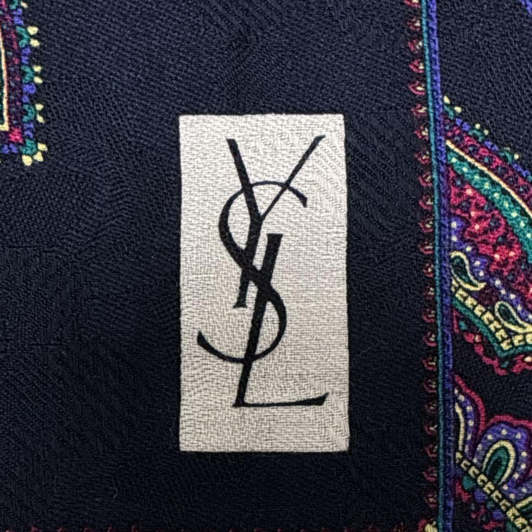 極美品✨イヴサンローラン シルク混 ペイズリー柄 大判スカーフストール 肩掛け