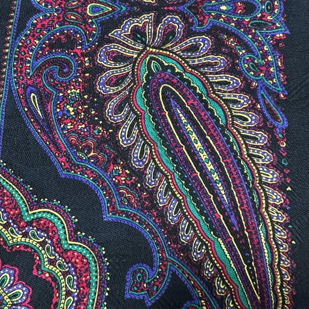 極美品✨イヴサンローラン シルク混 ペイズリー柄 大判スカーフストール 肩掛け