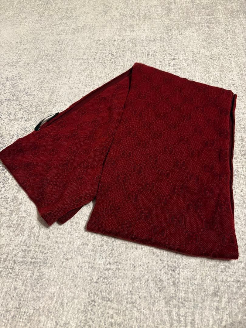 【極美品】GUCCI グッチ GG柄 マフラー エンジ×レッド