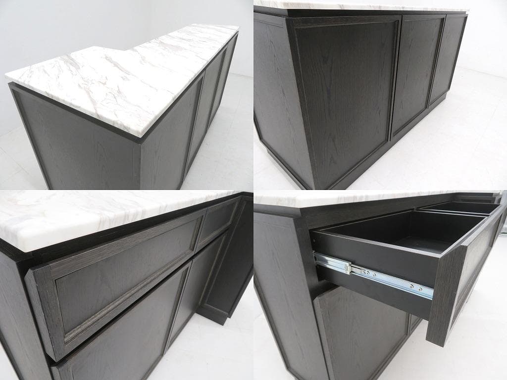 展示品　大理石　オーク材　受付カウンター　キッチンカウンター　キャビネット