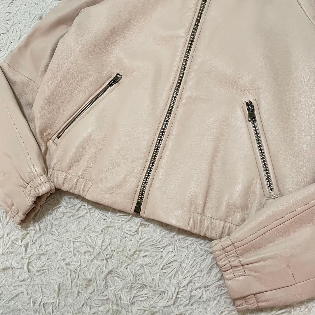 美品/現行モデル コーチ ラムレザージャケット ピンクベージュ クロップド L