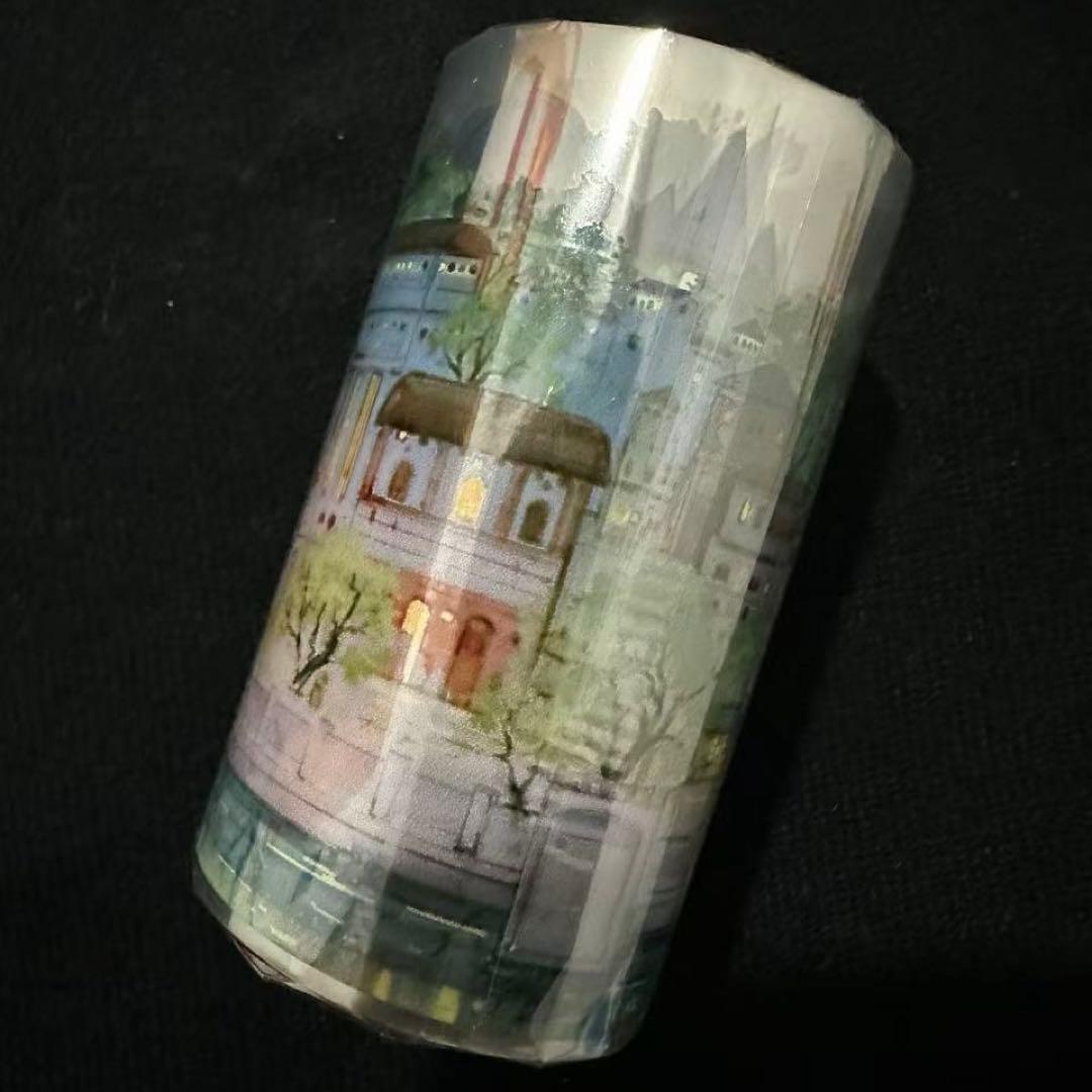 【9054】海外　マスキングテープ　5m巻　PET 夜景　河畔　町並み風景　装飾