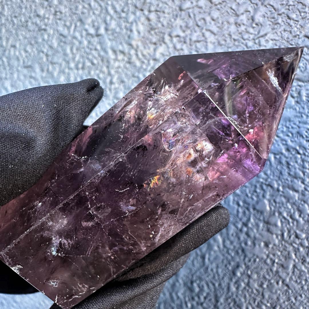 高品質❗️レインボー☆アメジスト 六角柱 パワーストーン天然石 原石A1198