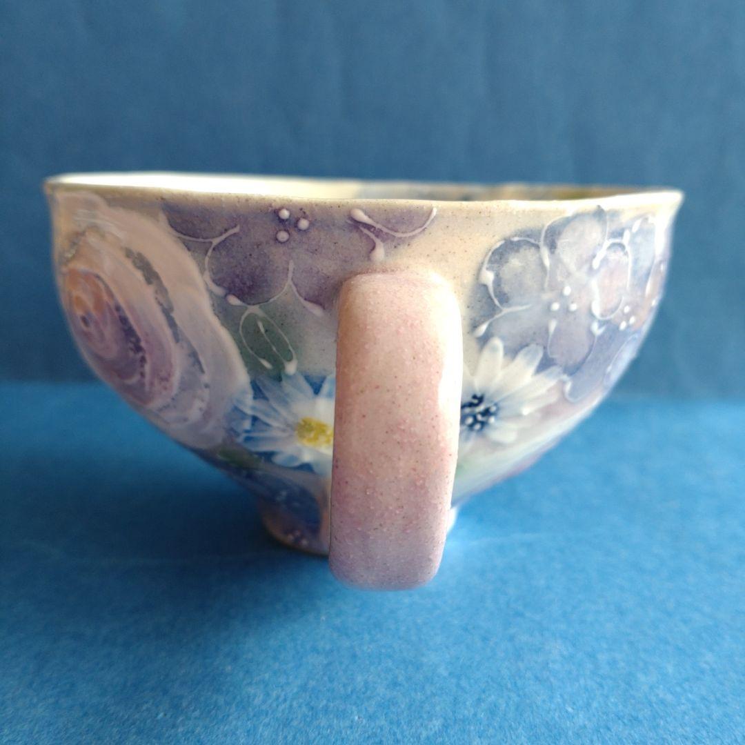 ゆずりは工房　カップ＆ソーサー　青彩ローズ　薔薇　花柄　陶器　瀬戸焼