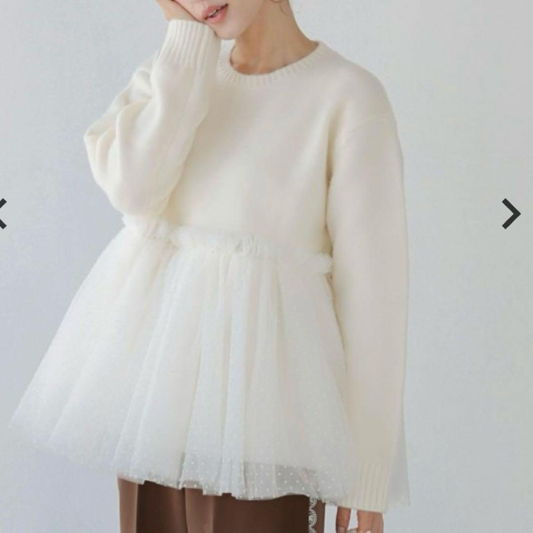 【新品未使用】ドットチュールドッキングペプラムニット