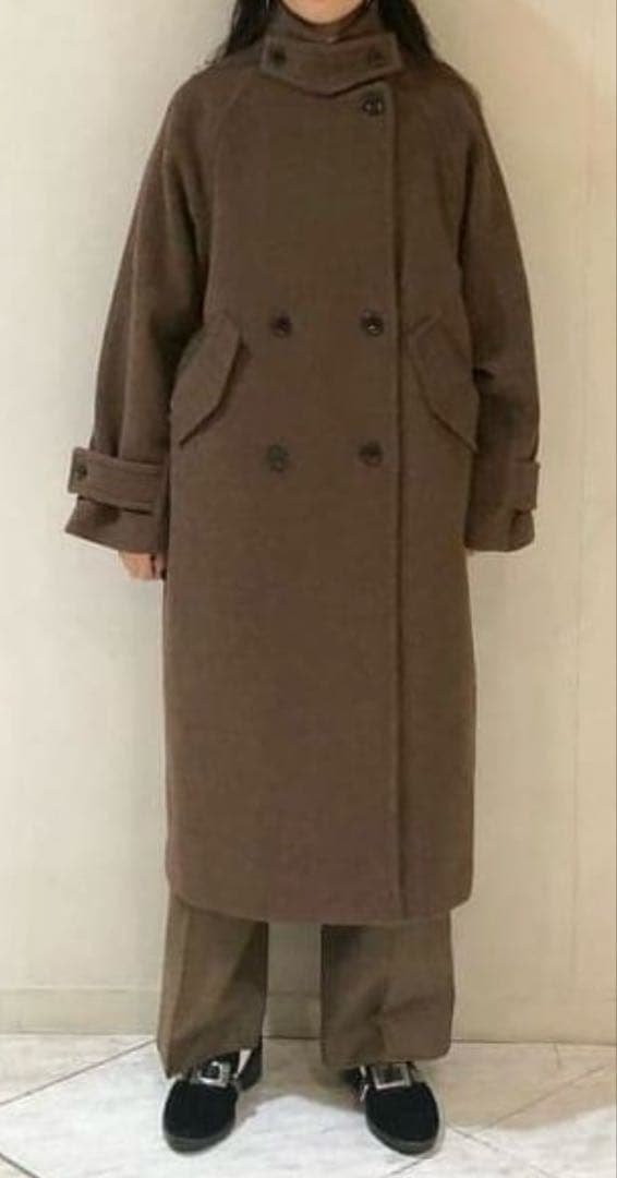 レイビームス　ブラウン ダブルボタン ロングコート