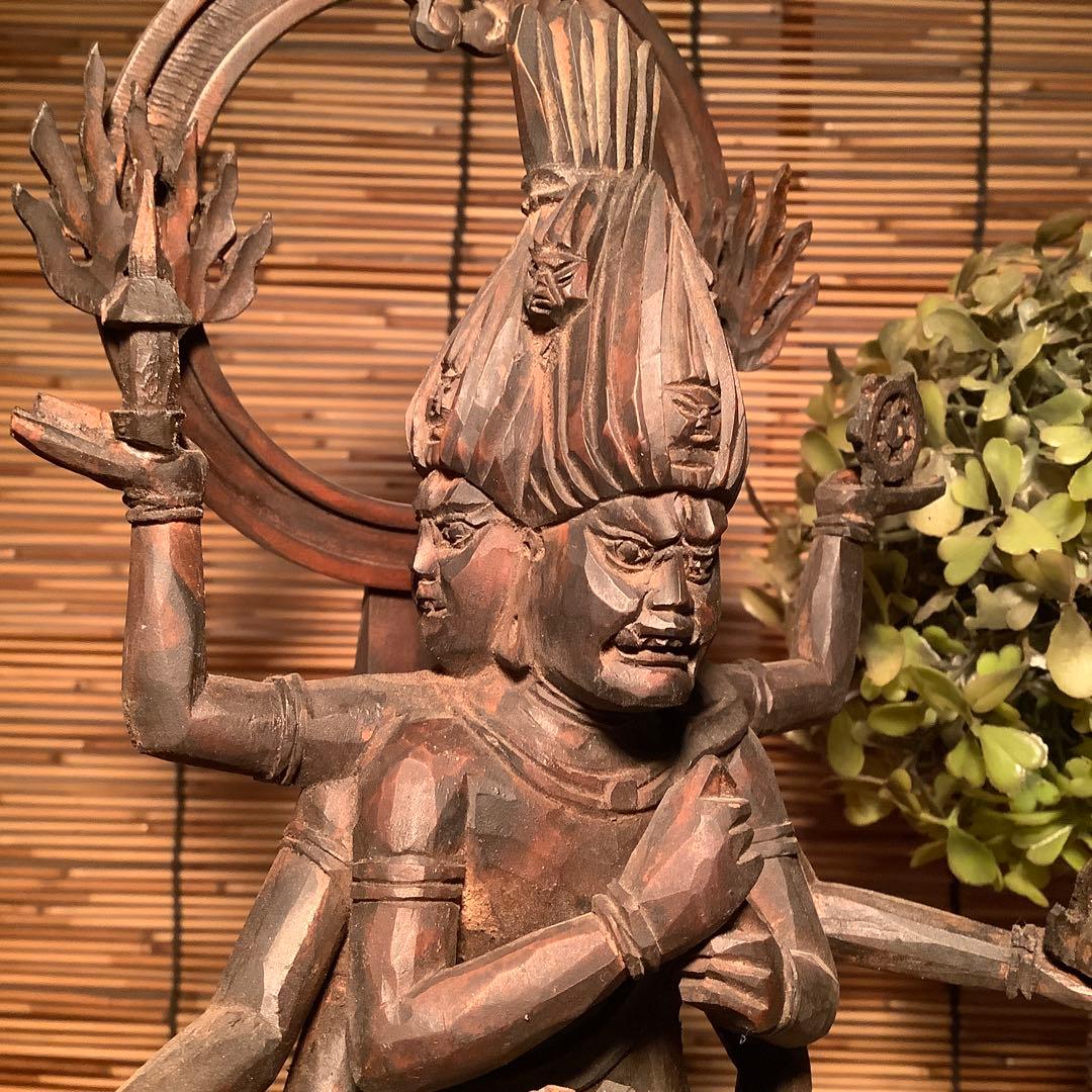 明治期・五大尊一神「金剛夜叉明王」密教守護神・邪気祓い・寺院祀仏・木彫