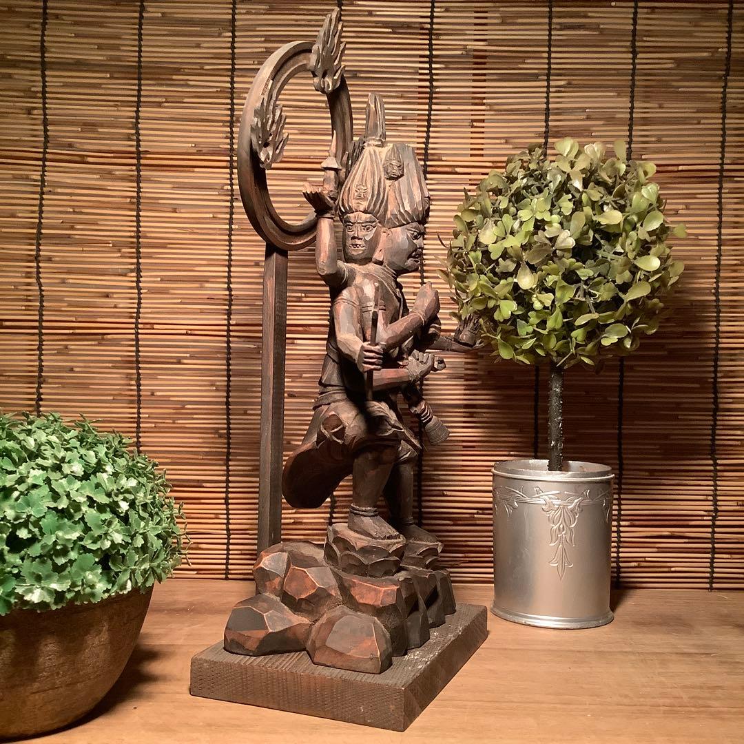 明治期・五大尊一神「金剛夜叉明王」密教守護神・邪気祓い・寺院祀仏・木彫