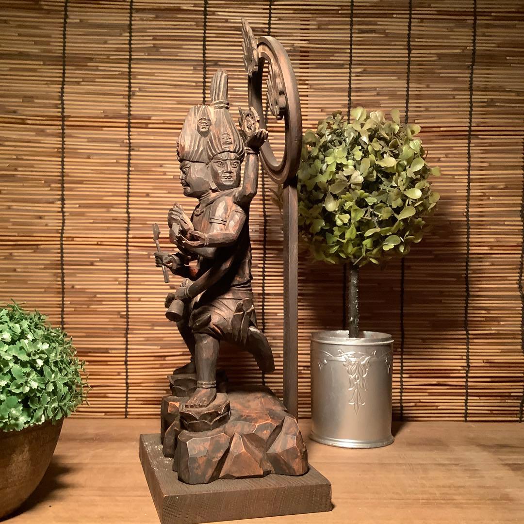 明治期・五大尊一神「金剛夜叉明王」密教守護神・邪気祓い・寺院祀仏・木彫