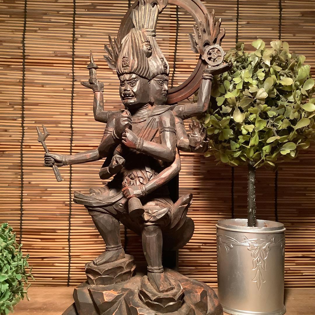 明治期・五大尊一神「金剛夜叉明王」密教守護神・邪気祓い・寺院祀仏・木彫