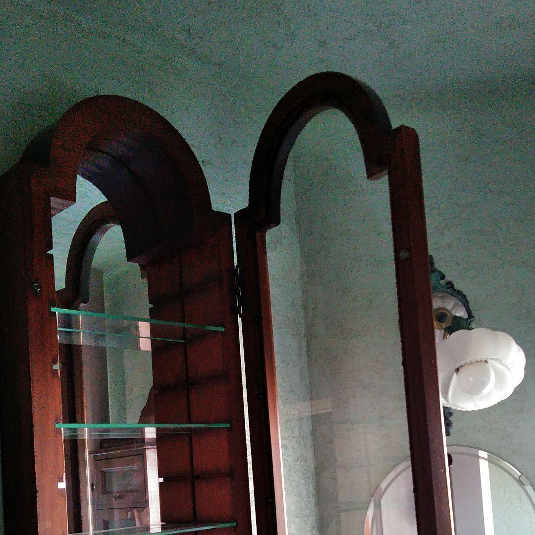 アンティーク　壁付け飾り棚　収納棚　ウォールキャビネット　ミラー付き