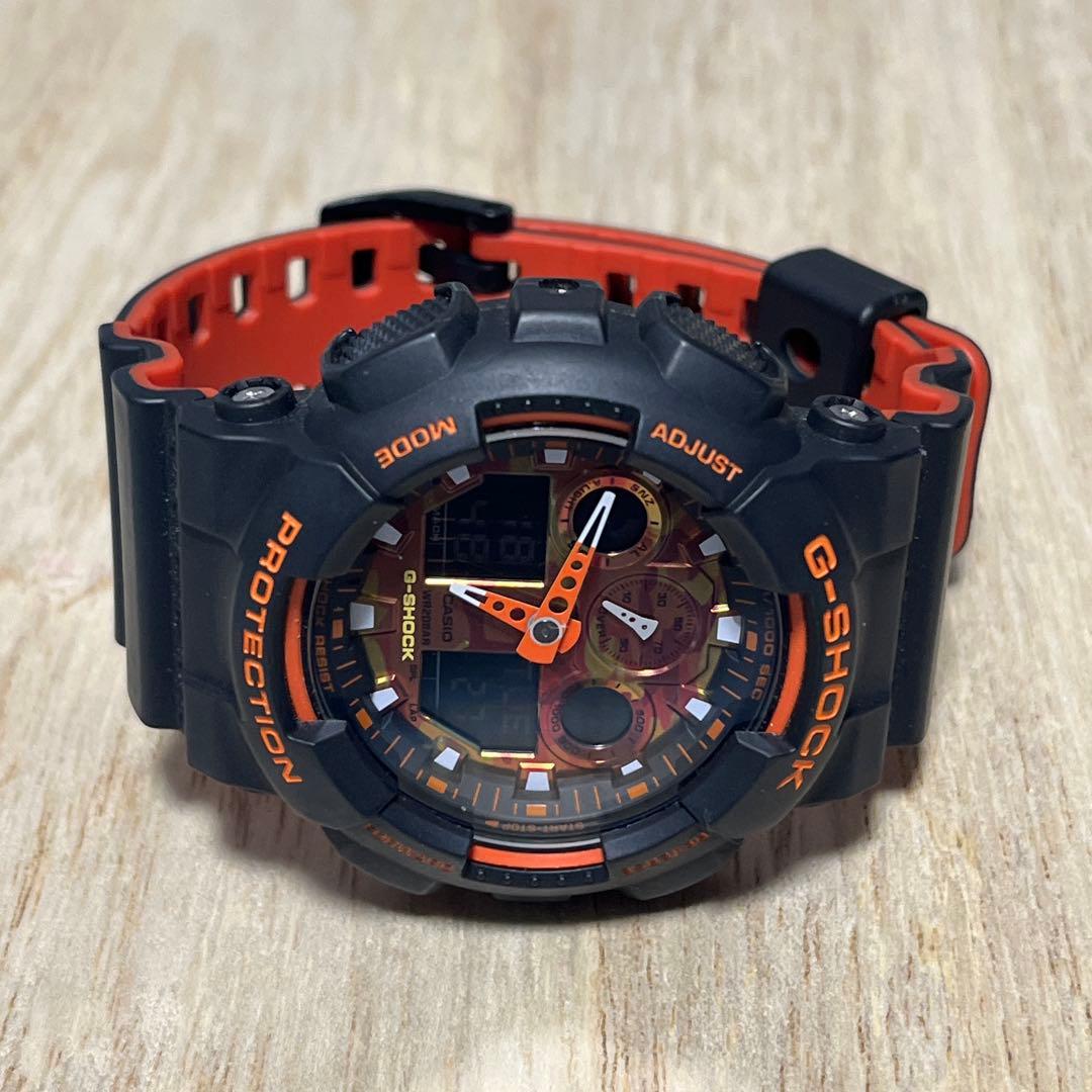 【人気商品レアカラー】G-SHOCK GA-100BRオレンジカモフラージュ×黒
