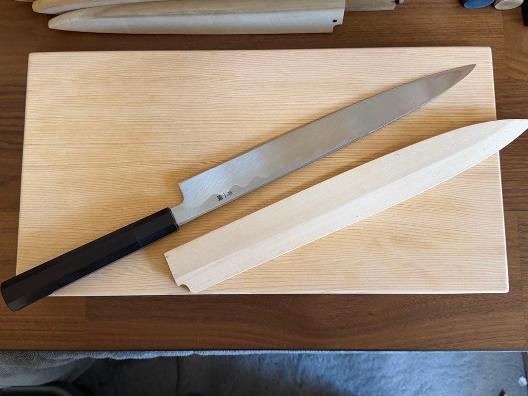 青一鋼 柳刃包丁 尺寸 300㎜ 鞘付き