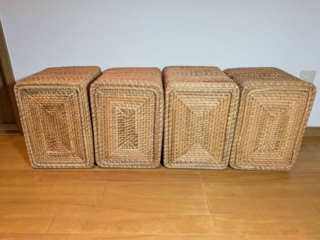 《送料込》無印良品 重なるラタン長方形 大バスケット ラタンカゴ インサート収納