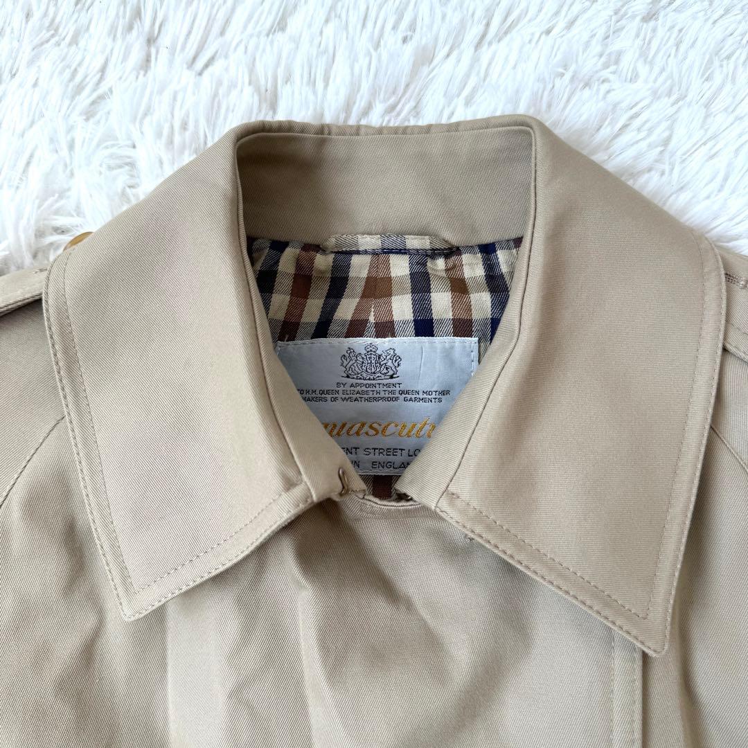 アクアスキュータム ダブル ロング丈 AQUA5トレンチコート 裏地チェック L
