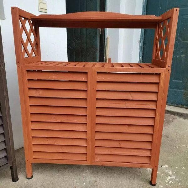 ☆棚付き木製室外機カバー　ナチュラルブラウン