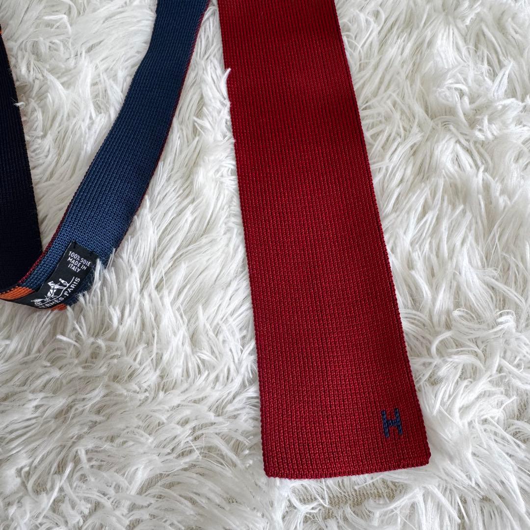 エルメス HERMES ニットタイ 4WAY ロゴ刺繍 リバーシブル イタリア製