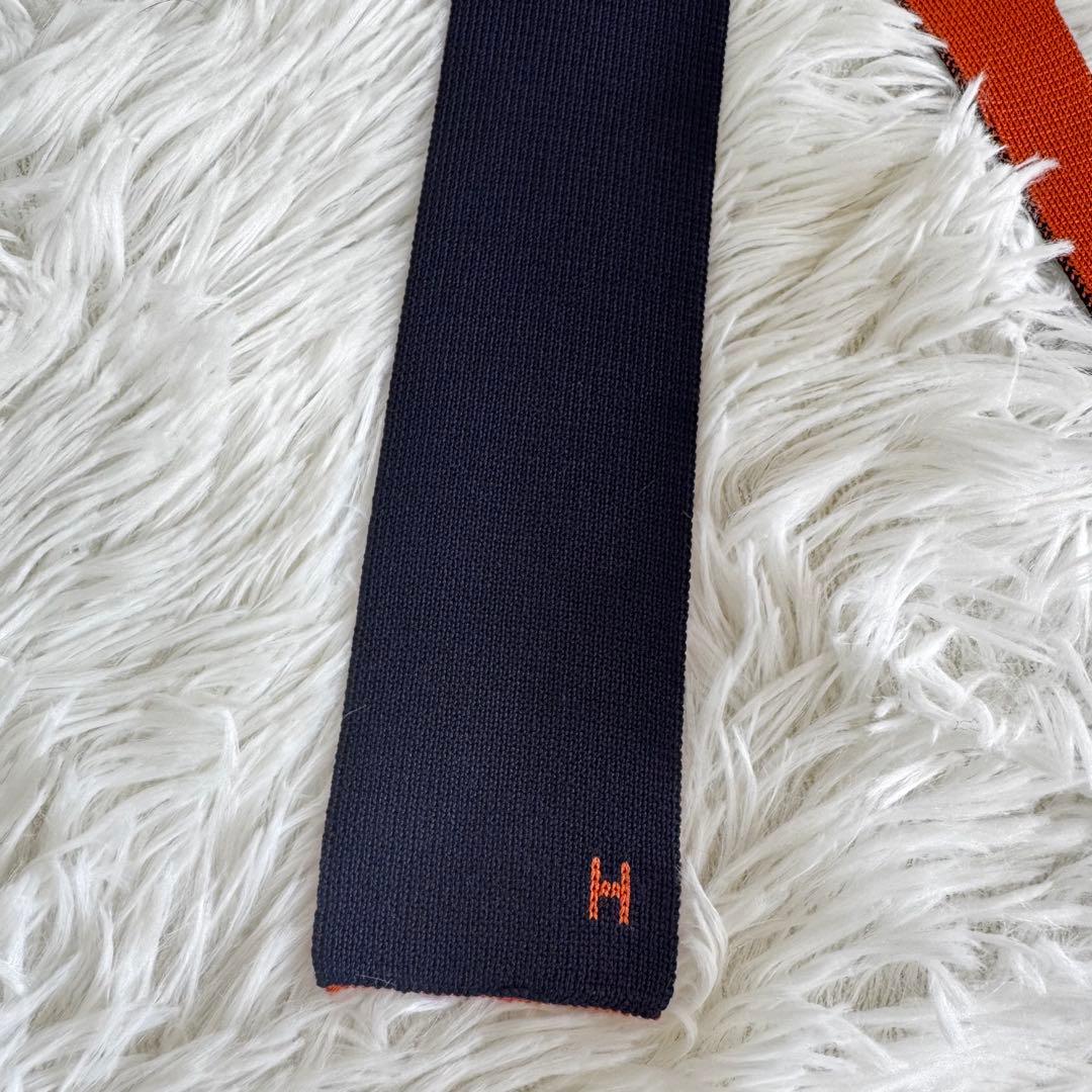 エルメス HERMES ニットタイ 4WAY ロゴ刺繍 リバーシブル イタリア製