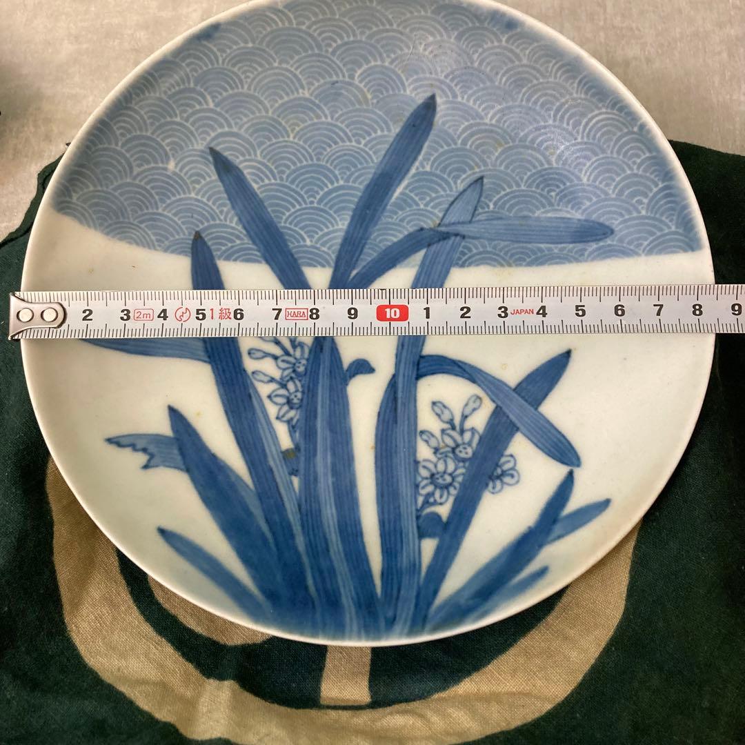 藍鍋島 染付 青海波水仙 皿 骨董 ヴィンテージ　水仙皿①