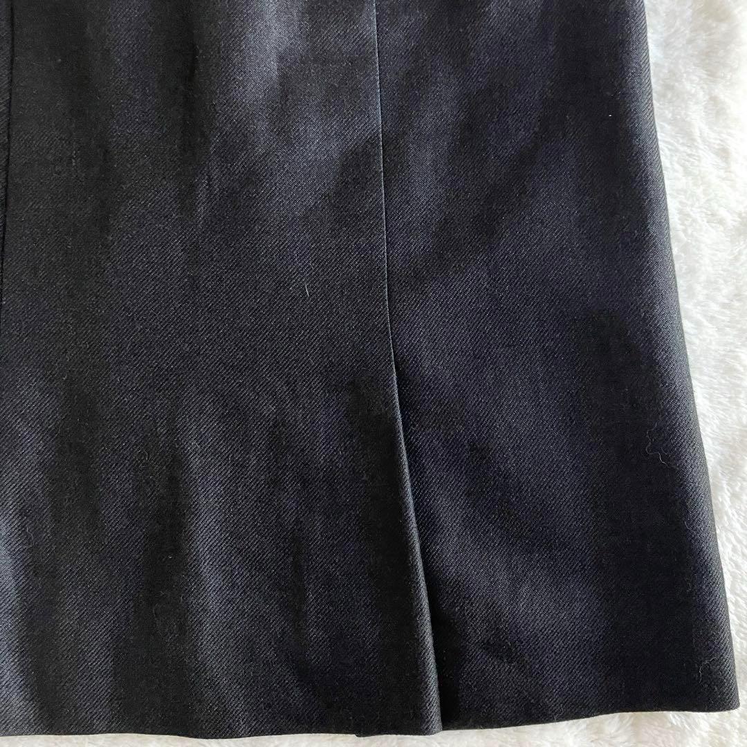 シャネル 05C リネンカシミヤ ココマーク膝丈スカート 38 チャコールグレー