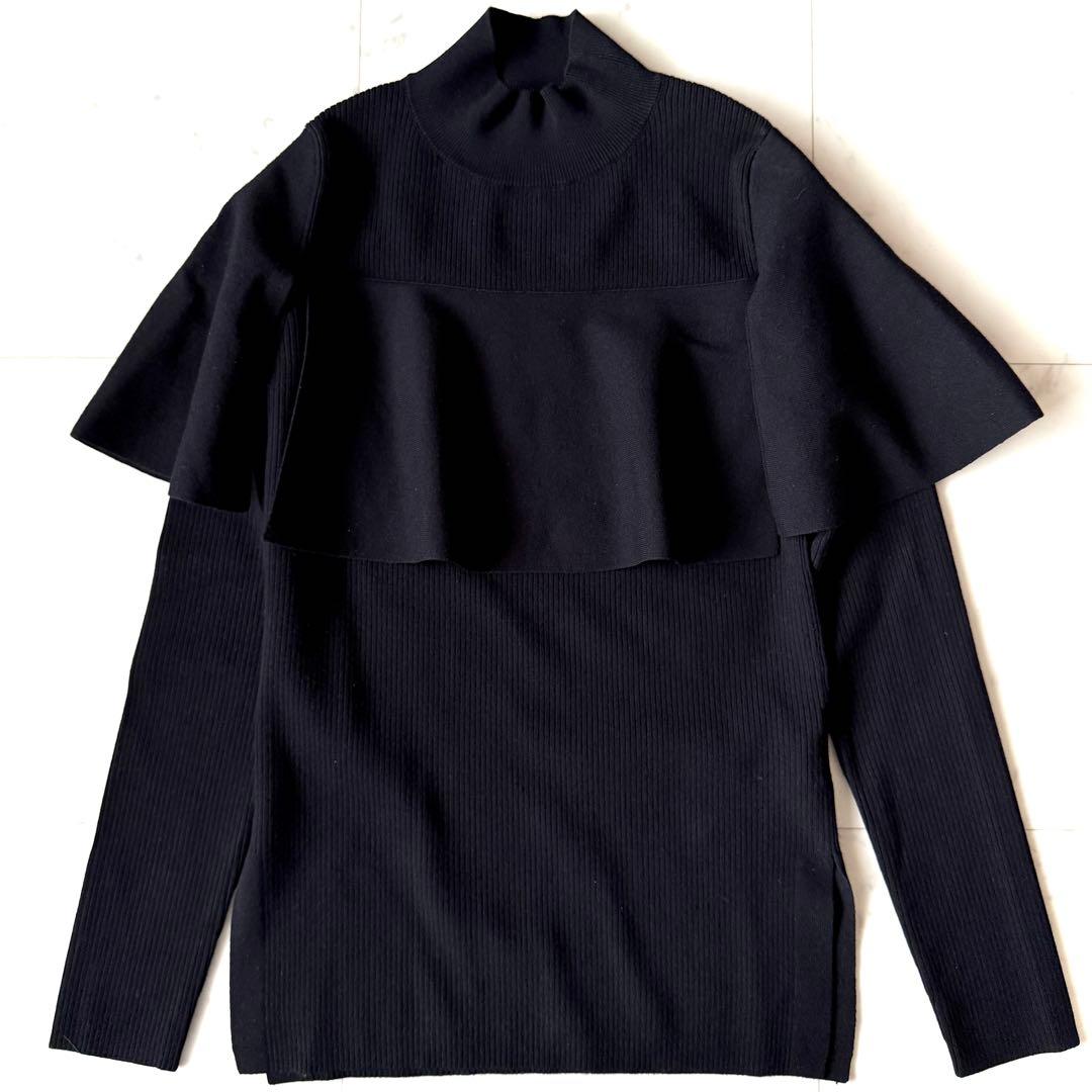 美品 アンスリード UN3D. ケープライクニットトップ 黒 ラッフルフリル