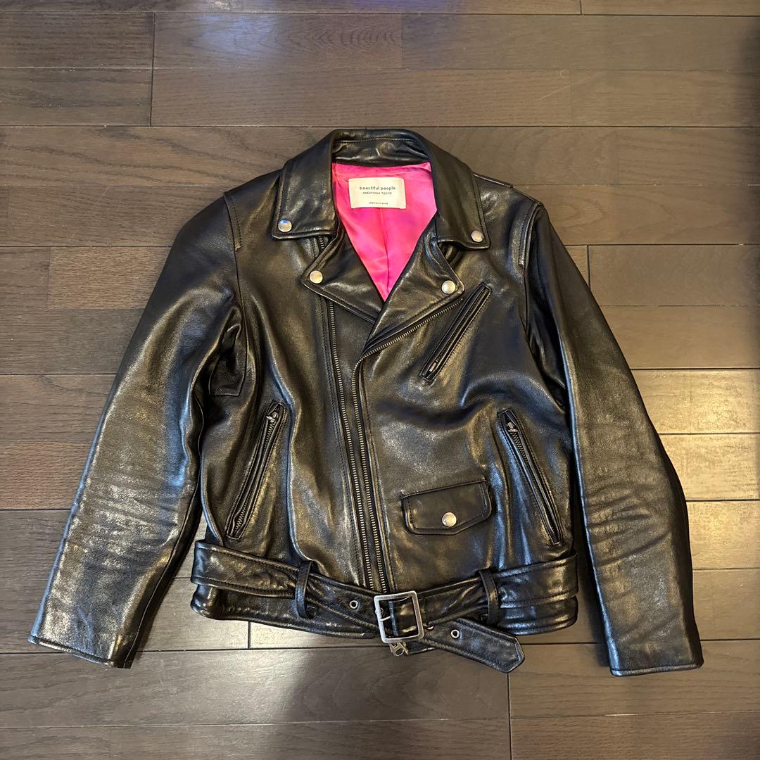 beautiful people ダブルライダースジャケット ブラック　別注