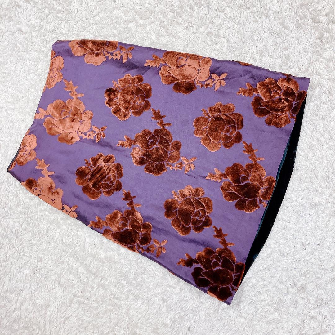 〈 PRADA プラダ 〉 40 Ｌ スカート パープル 花柄 裏 ブラック