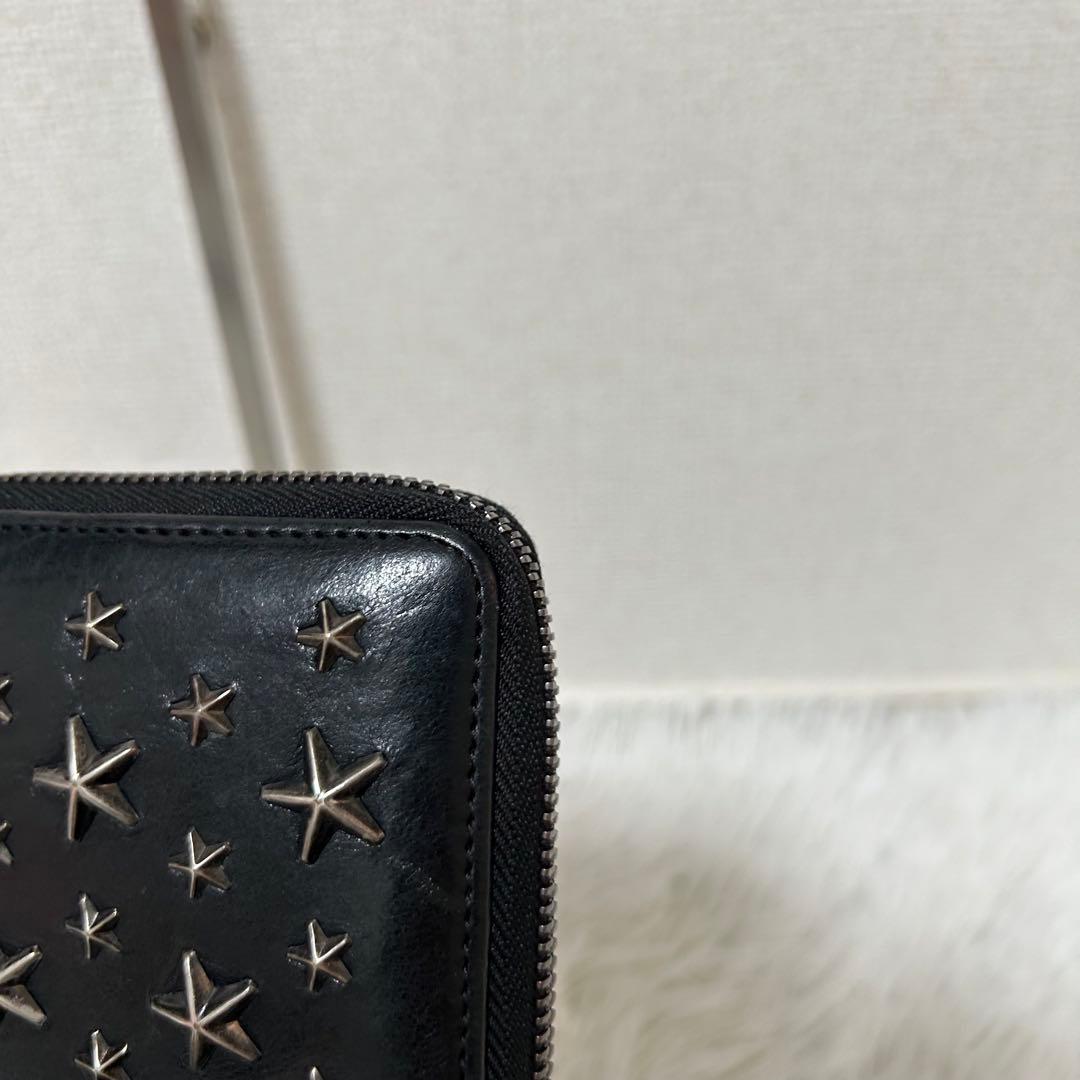 【美品✨スタッズ/コンパクトウォレット】ジミーチュウ　折り財布　レザー　ブラック