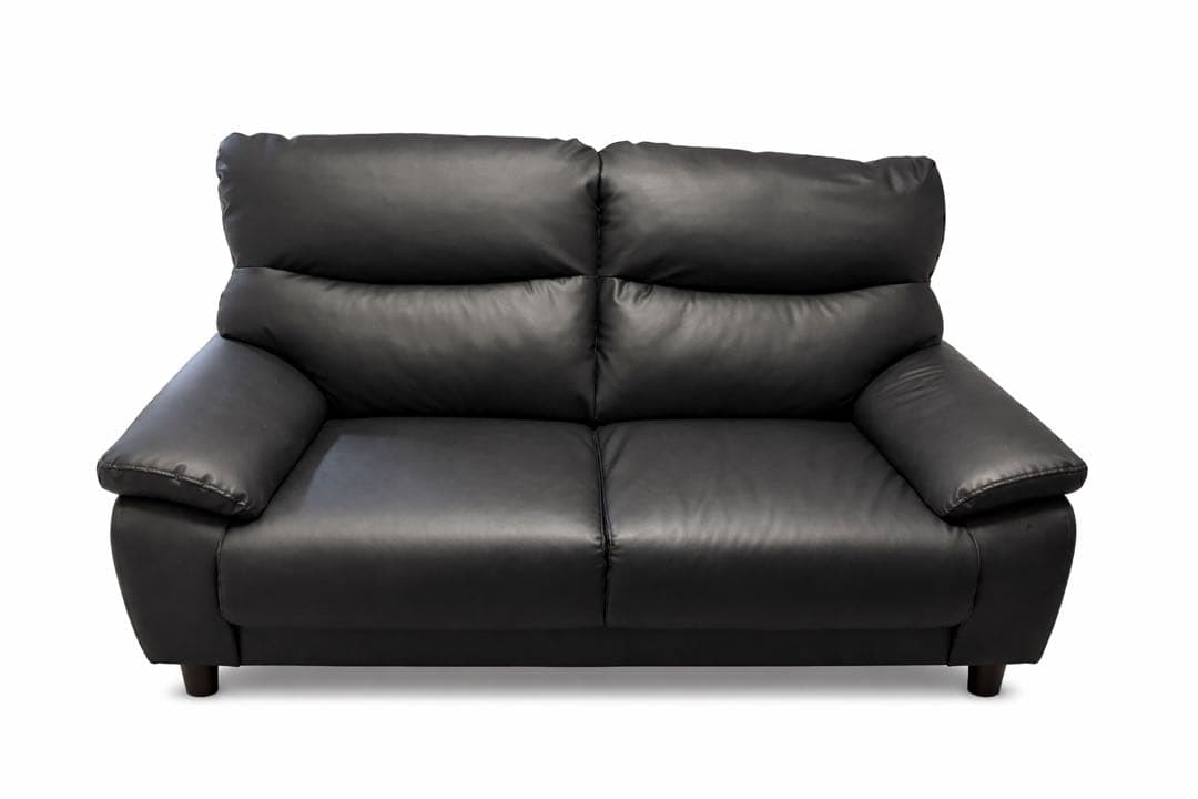 黒い合成皮革 2人掛けソファ (引き取り限定足立区)